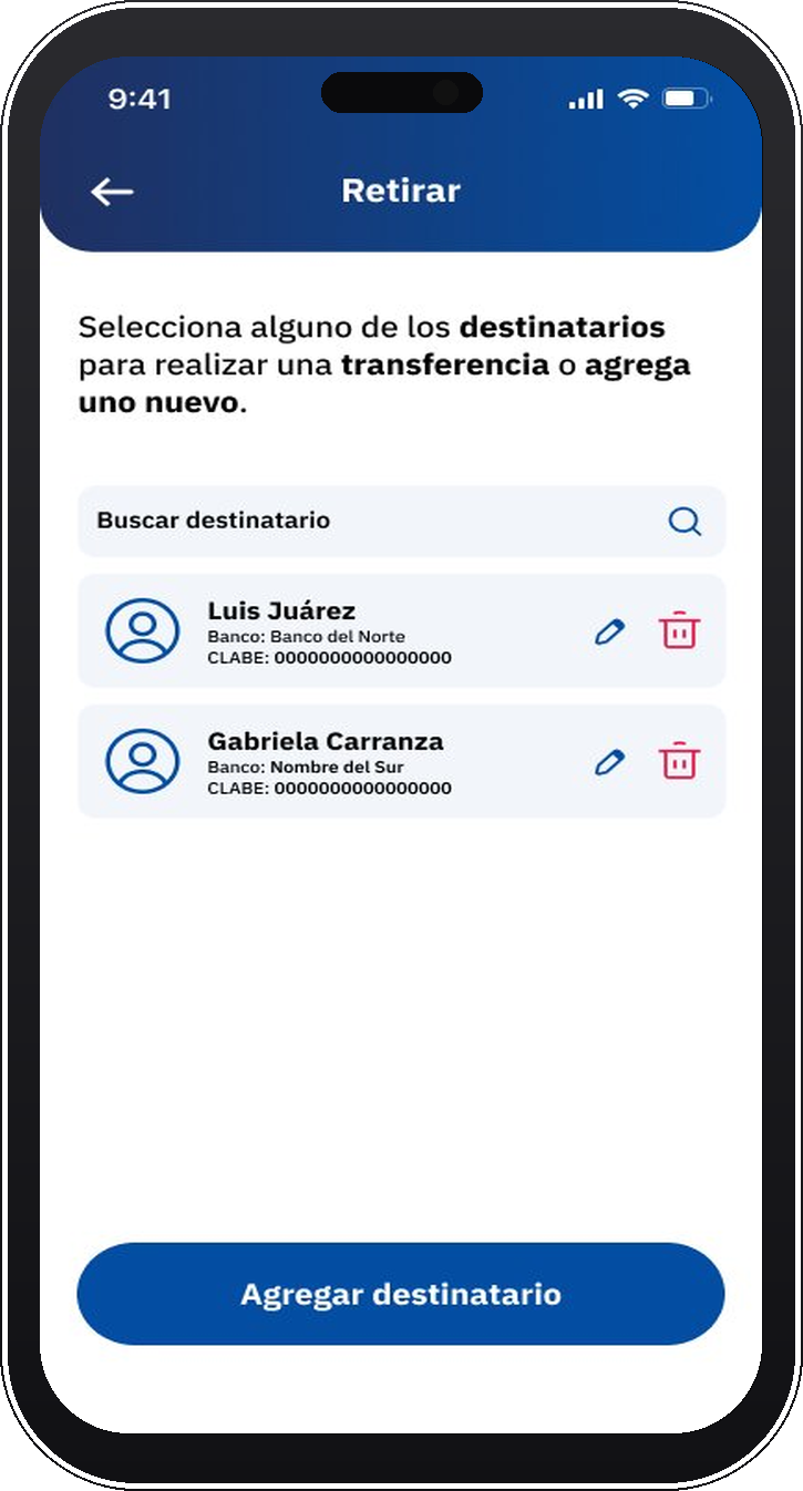 Retirar dinero - Destinatarios